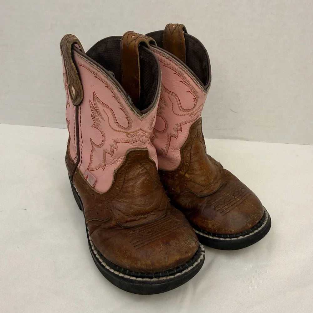 Justin Gypsy Kids Brown Pink Leather Western Cowboy Boots 9901C Size 10D